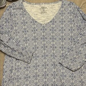 Chico's Intricate Blue and White Long Sleeve Tunic top